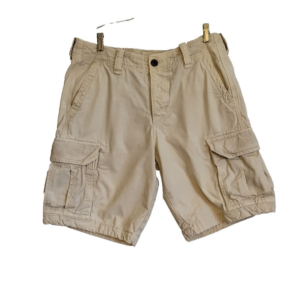 Hollister California Cargo Shorts Mens 31 Beige Khaki Button Fly Heavy Cotton